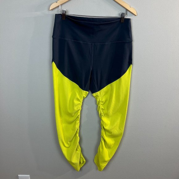 ZYIA Leggings 14 16 Neon Yellow Parallel Luxe High Rise 7/8 Ruched Ribbed Active - Picture 13 of 13